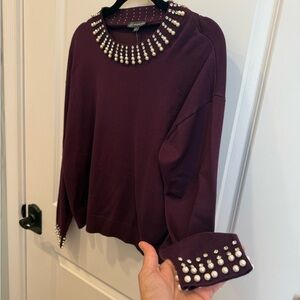 Adrianna Papell Plum Top with Pearl and Rhinestone Detail